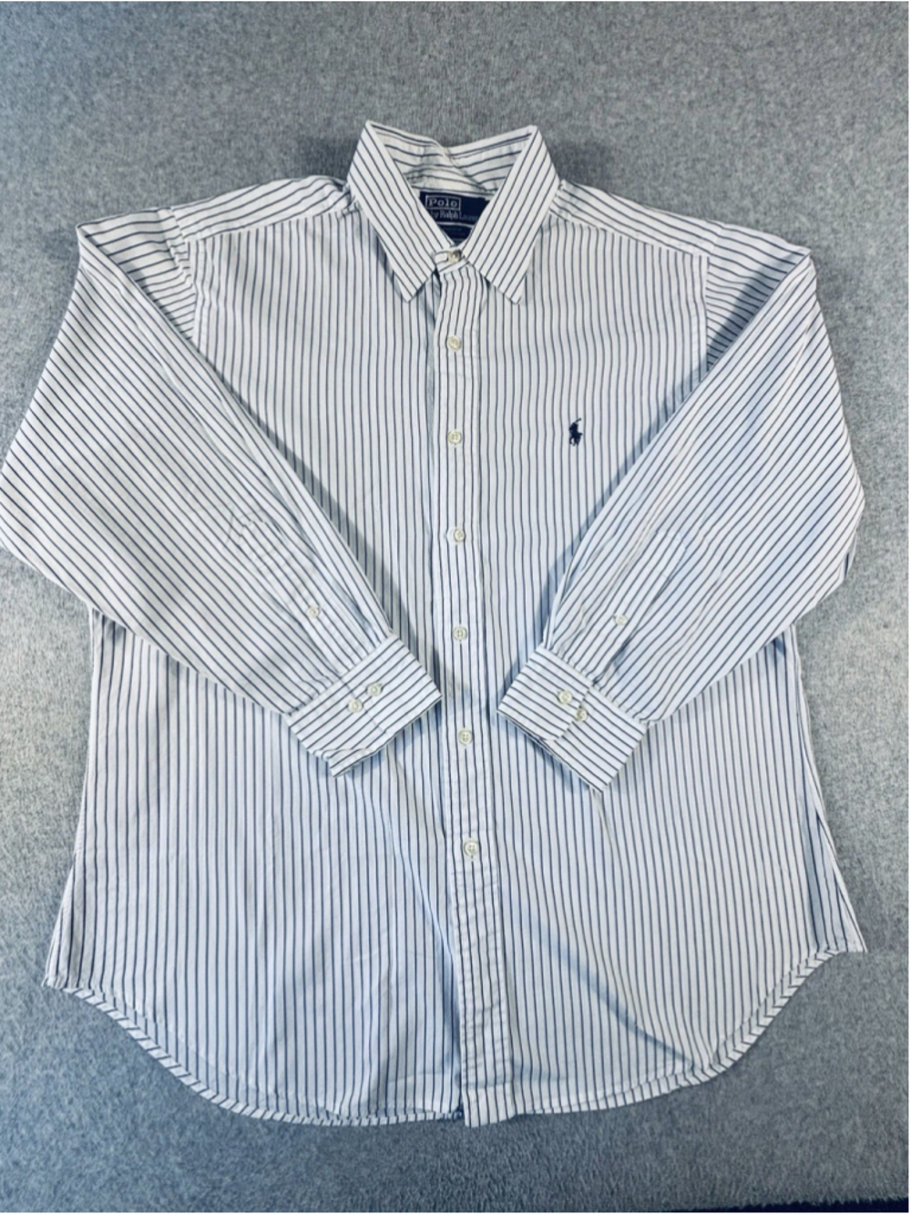 Polo Ralph Lauren Andrew Shirt Mens 16.5 32/33 White Navy Stripe Cotton
